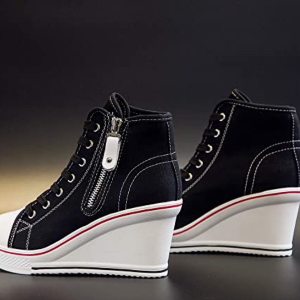 Women's Canvas Casual Shoes Dating Platform High Top Sneakers Rubber Sole sz 9 - Picture 9 of 9